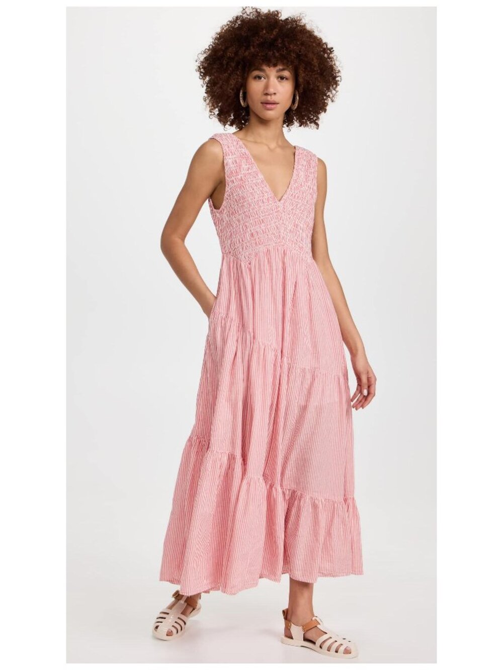 Lucky Brand Sundress Maxi Flowy Summer Sun Dress Casual Romantic Boho Cotton - M